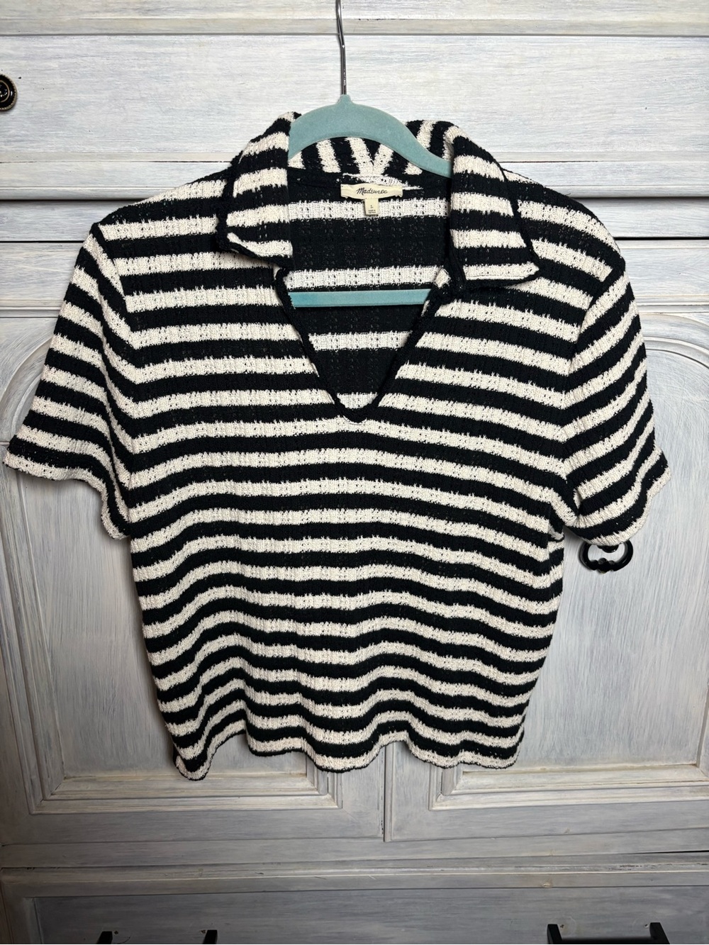 Madewell‎ Stripe Crochet-Knit V-Neck Sweater Tee Classic Feminine Preppy - Picture 6 of 12